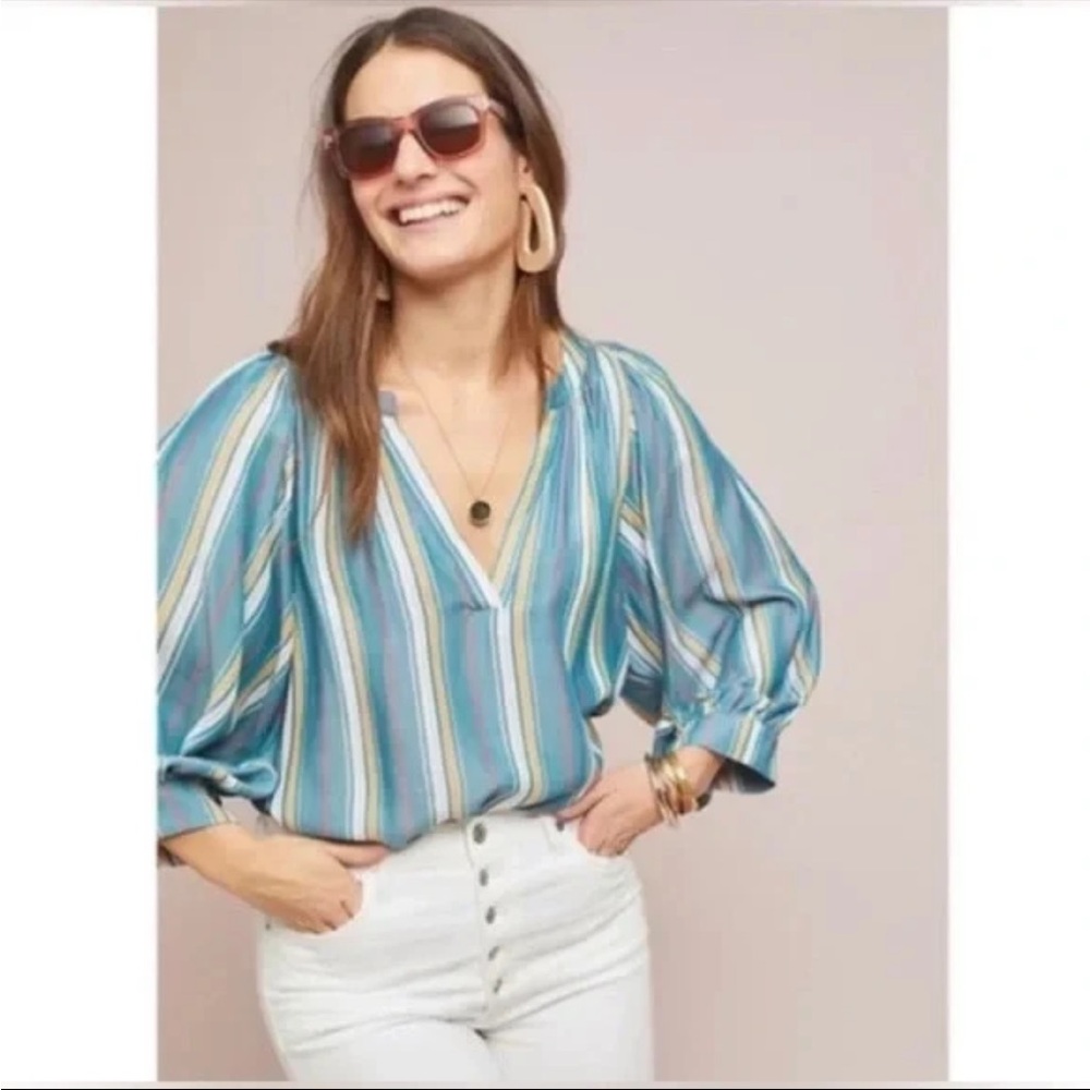 Maeve Anthropologie Byron Striped Balloon Sleeve Blouse Small
